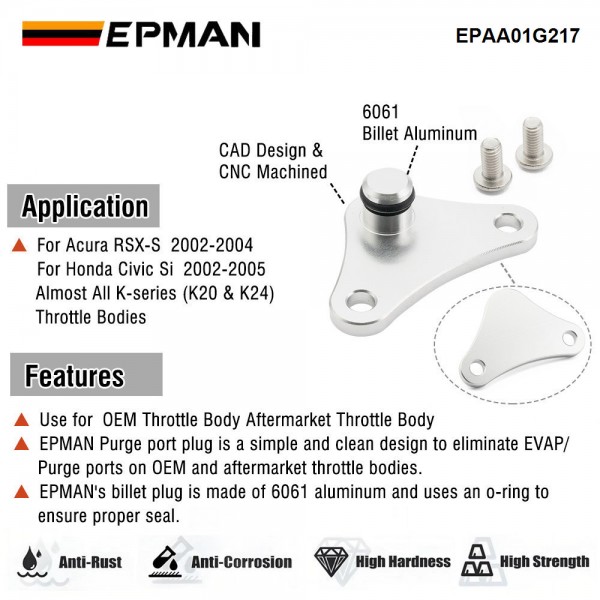 EPMAN Performance K-Series EVAP Purge Port Plug For Honda RSX Civic K20 K24 Aftermarket Throttle Body EPAA01G217