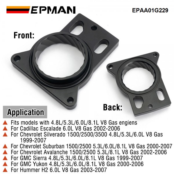 EPMAN Billet Aluminum Throttle Body Spacer For Chevy Silverado 1500 2500 3500 4.8L 5.3L 6.0L V8 1999-2007 Intake Manifold EPAA01G229