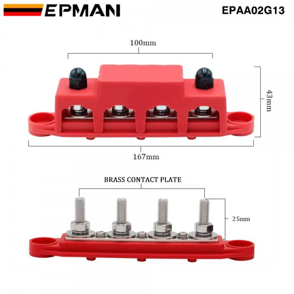 TANSKY 2PCS/SET 4 Stud Bus BAR Power Distribution Block For Marine Battery Terminals 12V Power and Ground Distribution Blocks Terminal Block for Battery Terminals BusBar EPAA02G13