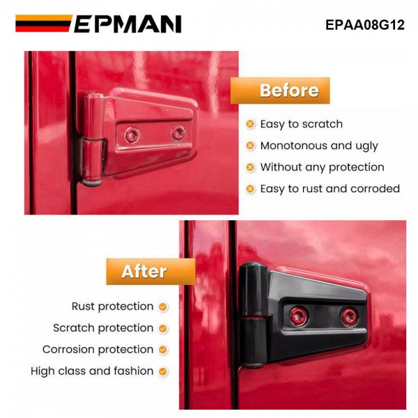 EPMAN 20SETS/CARTON For 4-Door Jeep Wrangler Door Hinge Cover Bearing Decorative Protective Cover Exterior Decoration EPAA08G12-20T