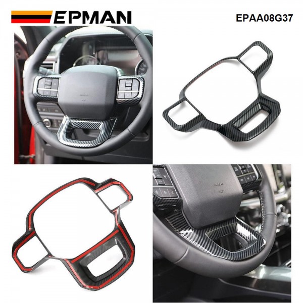 EPMAN 20SETS/CARTON Carbon Fiber Outlook Steering Wheel Interior Cover Trim Accessories For Ford F150 2021+ For 2023 F250 F350 Super Duty For Expedition 2022+ EPAA08G37-20T