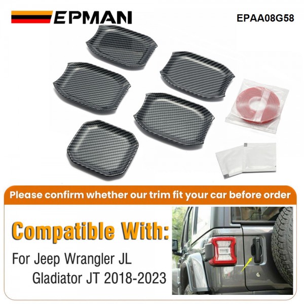 EPMAN 100SETS/CARTON 5PCS/SET For Jeep Wrangler JL Gladiator JT 2018-2023 4/5Door Car Door Handle Bowl Exterior Decoration Cover Sticker Cup Trim Accessories EPAA08G58-100T