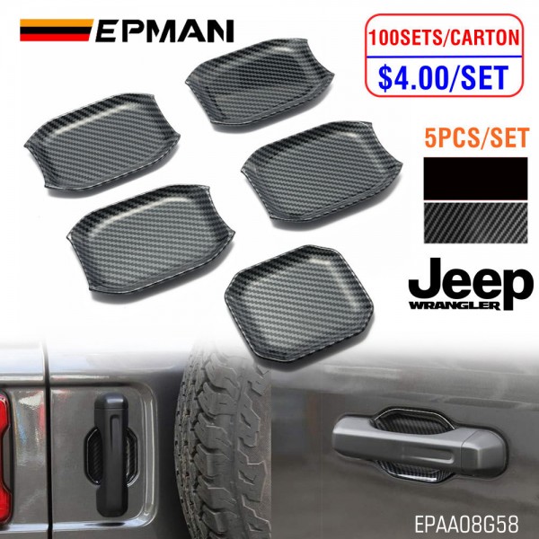 EPMAN 100SETS/CARTON 5PCS/SET For Jeep Wrangler JL Gladiator JT 2018-2023 4/5Door Car Door Handle Bowl Exterior Decoration Cover Sticker Cup Trim Accessories EPAA08G58-100T