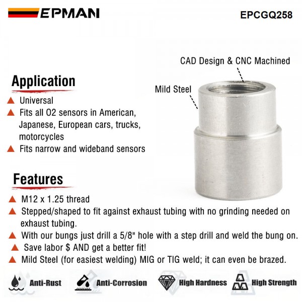 EPMAN Oxygen Sensor Recessed Weld Bung Mild Steel M12*1.25 Thread Fits All O2 Sensors Cars, Trucks, Motorcycles EPCGQ258