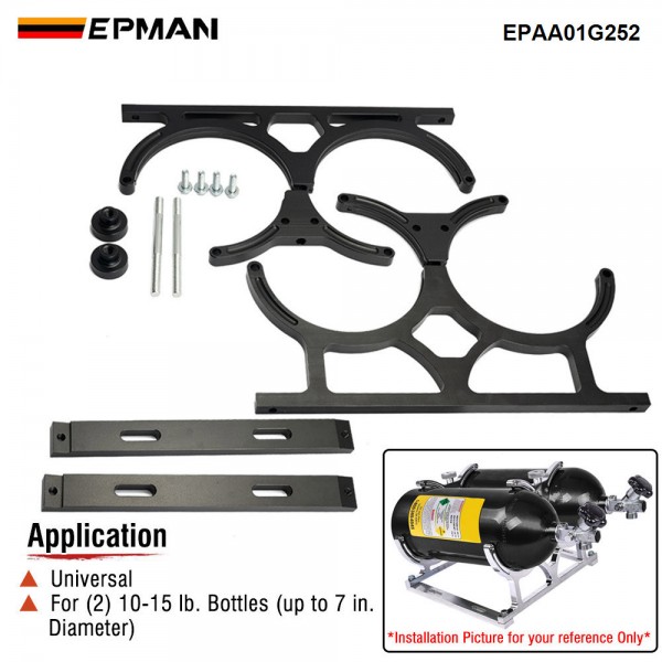 EPMAN Nitrous Oxide NOS Black Billet Aluminum Dual Bottles Holder Bracket EPAA01G252