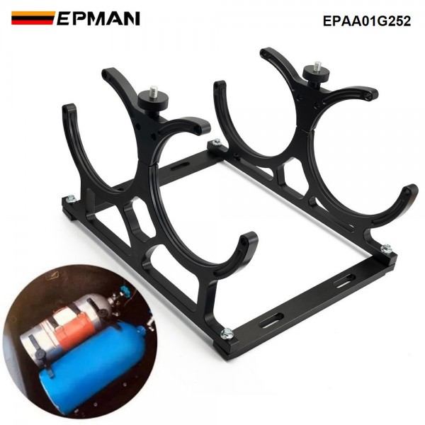 EPMAN Nitrous Oxide NOS Black Billet Aluminum Dual Bottles Holder Bracket EPAA01G252