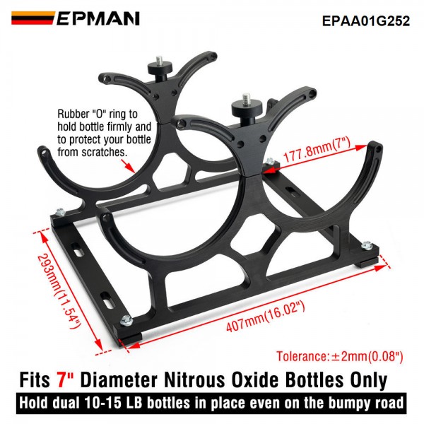 EPMAN Nitrous Oxide NOS Black Billet Aluminum Dual Bottles Holder Bracket EPAA01G252