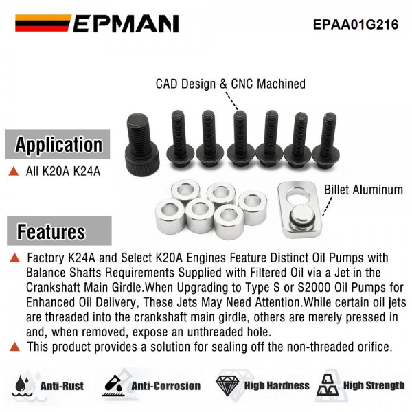 EPMAN K Series K20 K24 Aluminum Crankshaft Main Girdle Saddle Plug For K-Swap Honda Acura RSX Type S EPAA01G216