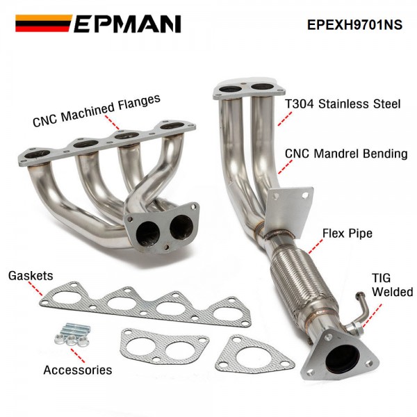 EPMAN For Honda Prelude 97-01 Header Non SH Stainless Steel Exhaust Header EPEXH9701NS
