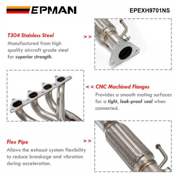 EPMAN For Honda Prelude 97-01 Header Non SH Stainless Steel Exhaust Header EPEXH9701NS