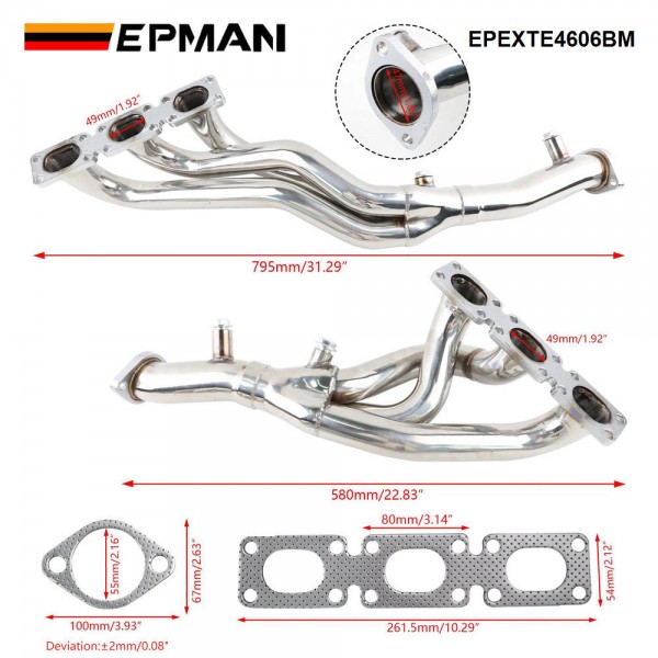 EPMAN Stainless Steel Exhaust Manifold Header for BMW E46 1998-2006 323i 328i Z3-528I/M54 E39 EPEXTE4606BM