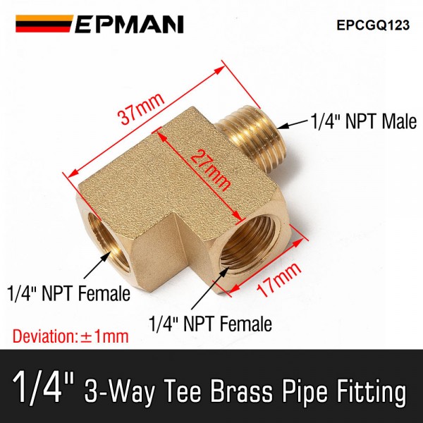 EPMAN Extruded Barstock Street Tee T Female Male Brass Fitting 1/4 NPT Oil Water Gas Pipe/Tank EPCGQ123