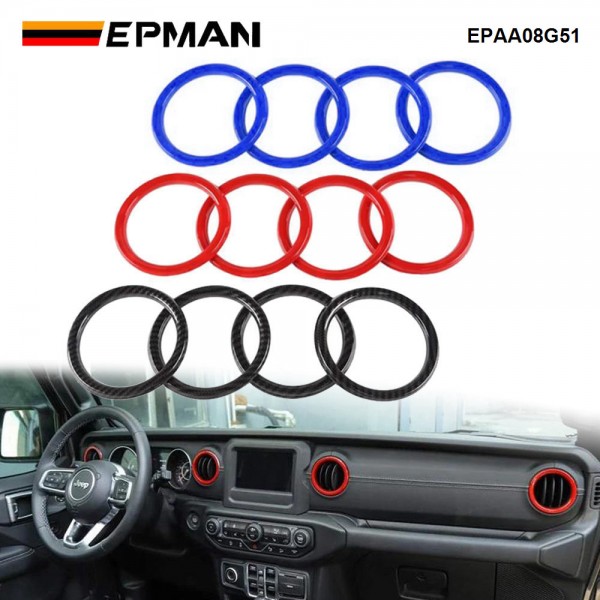 EPMAN 100SETS/CARTON 4PCS/SET ABS AC Vent Rings Center Console Dashboard Air Conditioning Outlet Cover Interior Trim Kit For 2018-2023 Jeep Wrangler JL JLU & Gladiator JT EPAA08G51-100T