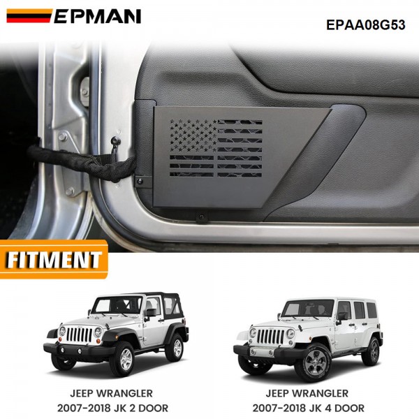 EPMAN 10SETS/CARTON ​2PCS/SET Black Aluminum Storage Tray Front Door Storage Pockets Organizer Boxs With US Flag Style For 2007-2018 Jeep Wrangler JK 2/4 Door EPAA08G53-10T