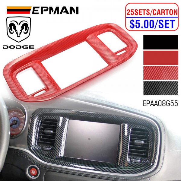 EPMAN 25SETS/CARTON Carbon Fiber Dashboard DVD Navigation Screen Frame Cover Trim For Dodge Charger 2015+ EPAA08G55-25T