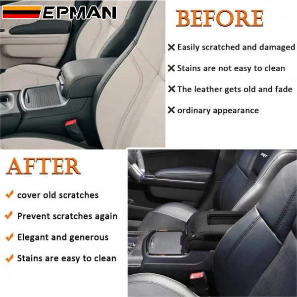 EPMAN 6SETS/CARTON Carbon Fiber Style Center Console Organizer Armrest Box Cover Trim With Storage Slot For Dodge Charger 2011-2023/Chrysler 300 2015-2023 EPAA08G59-6T