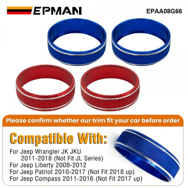 EPMAN 100SETS/CARTON 2PCS/SET Car Interior Audio Sound CD Volume Tune Adjust Knob Switch Button Decoration Cover Ring For Jeep Wrangler/Liberty/Patriot/Compass Accessories EPAA08G66-100T