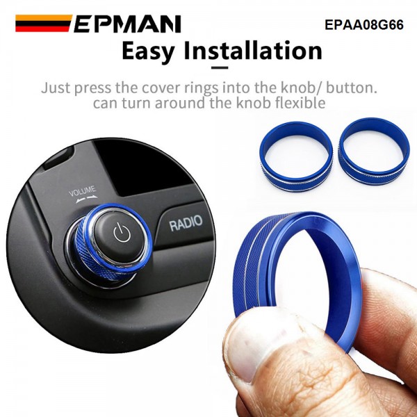 EPMAN 100SETS/CARTON 2PCS/SET Car Interior Audio Sound CD Volume Tune Adjust Knob Switch Button Decoration Cover Ring For Jeep Wrangler/Liberty/Patriot/Compass Accessories EPAA08G66-100T