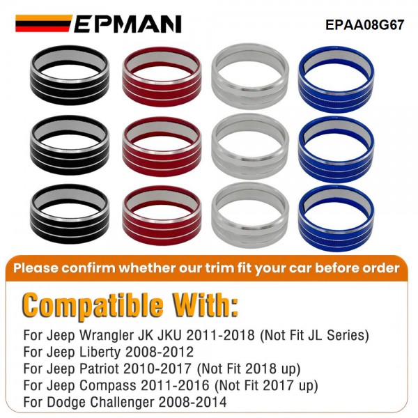 EPMAN 100SETS/CARTON 3PCS/SET Car Interior Air Conditioner Switch Knob Ring Cover Decoration Trim For Jeep Wrangler JK JKU For Liberty/Patriot/Compass/Challenger EPAA08G67-100T