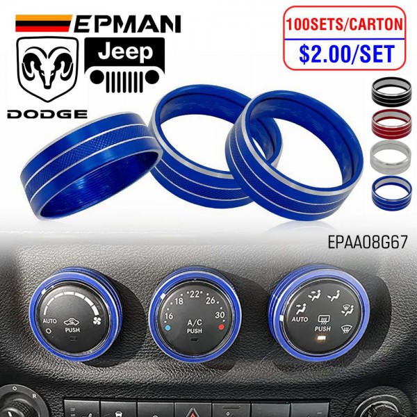 EPMAN 100SETS/CARTON 3PCS/SET Car Interior Air Conditioner Switch Knob Ring Cover Decoration Trim For Jeep Wrangler JK JKU For Liberty/Patriot/Compass/Challenger EPAA08G67-100T