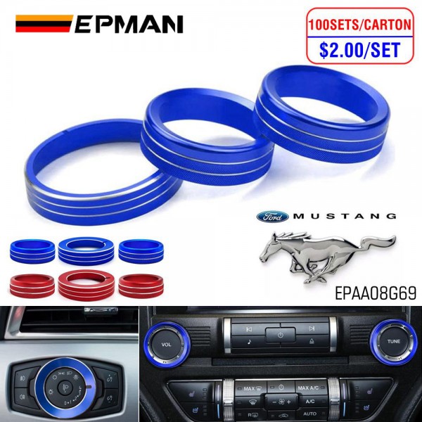 EPMAN 100SETS/CARTON 3PCS/SET  Aluminum Headlight Volume Tune Control Button Cover Decoration Twist Switch Ring Trim For Ford Mustang 2015-2022 EPAA08G69-100T