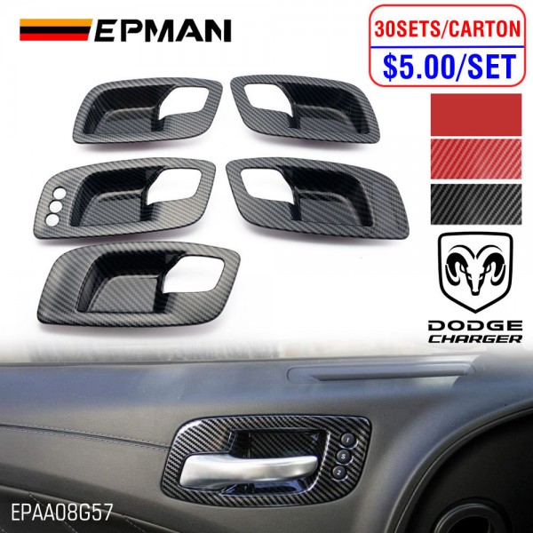 EPMAN 30SETS/CARTON 5PCS/SET Carbon Fiber Inner Door Handle Bowl Cover Trim For Dodge Charger 2011-2023/ Chrysler 300 2015-2023 EPAA08G57-30T