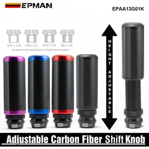 EPMAN Real Carbon Fiber Stealth Adjustable Height Gear Knob M12 x 1.25 With M10 x 1.5 M10 x 1.25 M8 x 1.25 Thread Racing Shift Knob EPAA13G01K