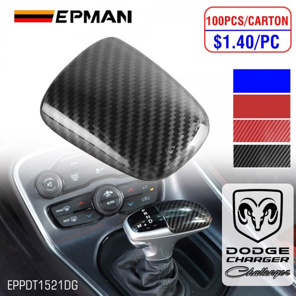 EPMAN 100PCS/CARTON Carbon Fiber ABS Car Gear Shift Knob Cover Trim For Dodge Challenger Charger 2015~UP EPPDT1521DG-100T