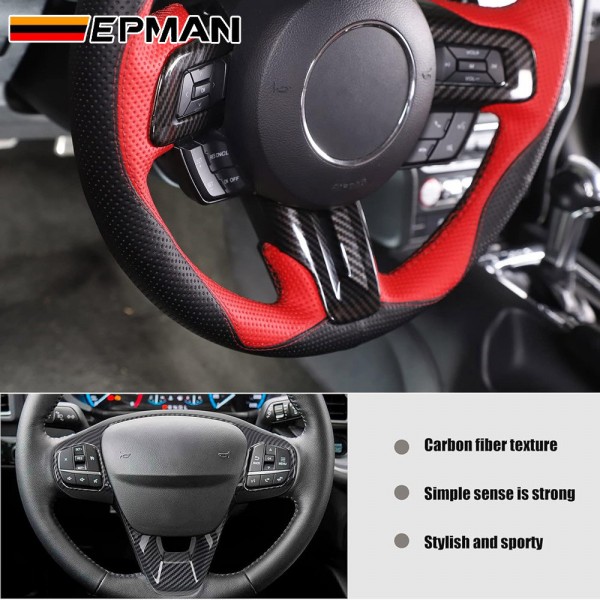 EPMAN 100SETS/CARTON Carbon Fiber Steering Wheel Decoration Interior Trim Kit Accessories For Ford Mustang 2015-2022 EPAA08G60-100T