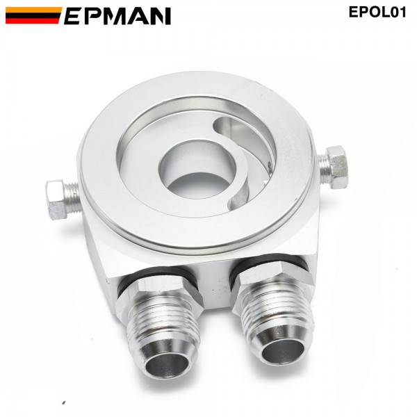 EPMAN Oil Filter Cooler Aluminum Sandwich AN10/ AN8 Fittings 1/8 NPT Plug Re Locator Plate With M20X1.5 & 3/4 x 16 UNF Adapters EPOL01