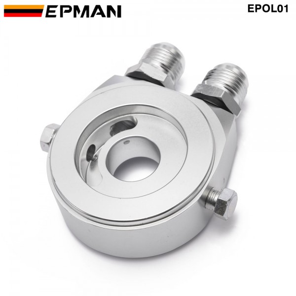 EPMAN Oil Filter Cooler Aluminum Sandwich AN10/ AN8 Fittings 1/8 NPT Plug Re Locator Plate With M20X1.5 & 3/4 x 16 UNF Adapters EPOL01