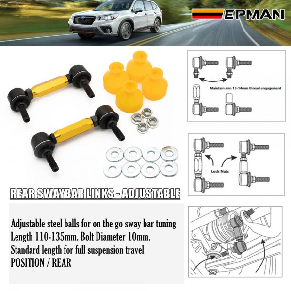 EPMAN Rear Adjustable Range 110-135MM Sway Bar Link HeavyDuty Rear SwayBar Links For Honda Totoya Audi VW Nissan EPAA01G200