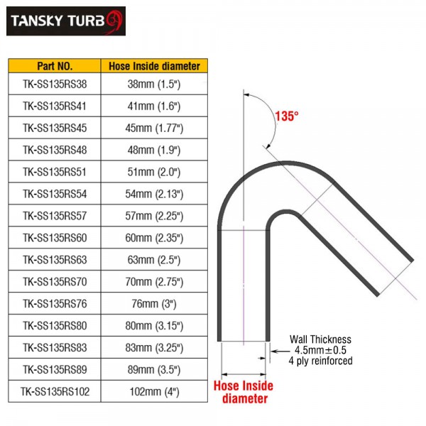 TANSKY 10PCS/LOT Universal Silicone 135 Degree Connector Elbow Coupler Pipe ID 38mm 41mm 45mm 48mm 51mm 54mm 57mm 60mm 63mm 70mm 76mm 80mm 83mm 89mm 102mm